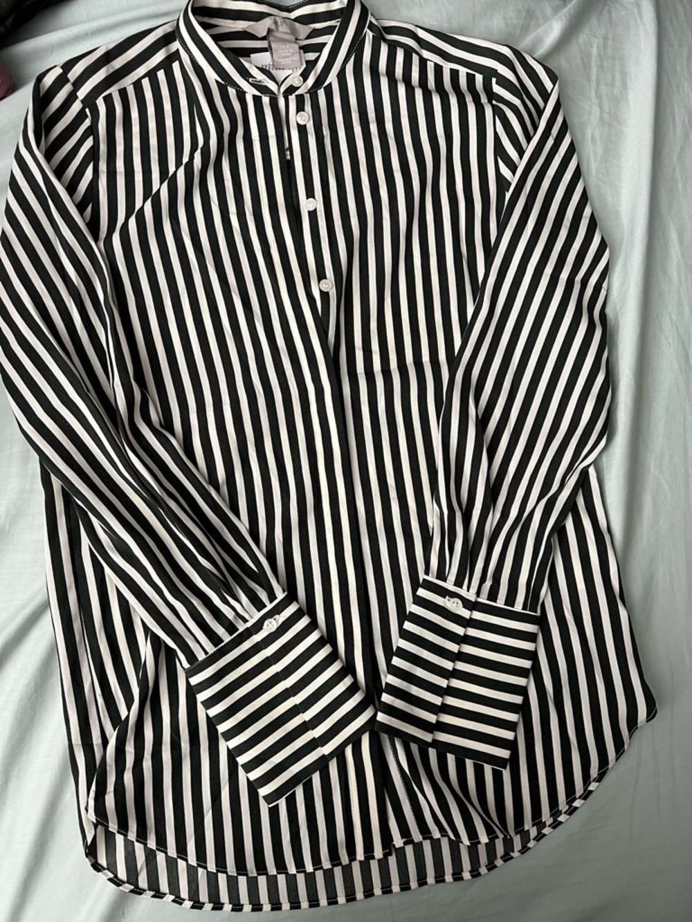 H&M Black and White Vertical Stripe Men’s Shirt - Band Collar